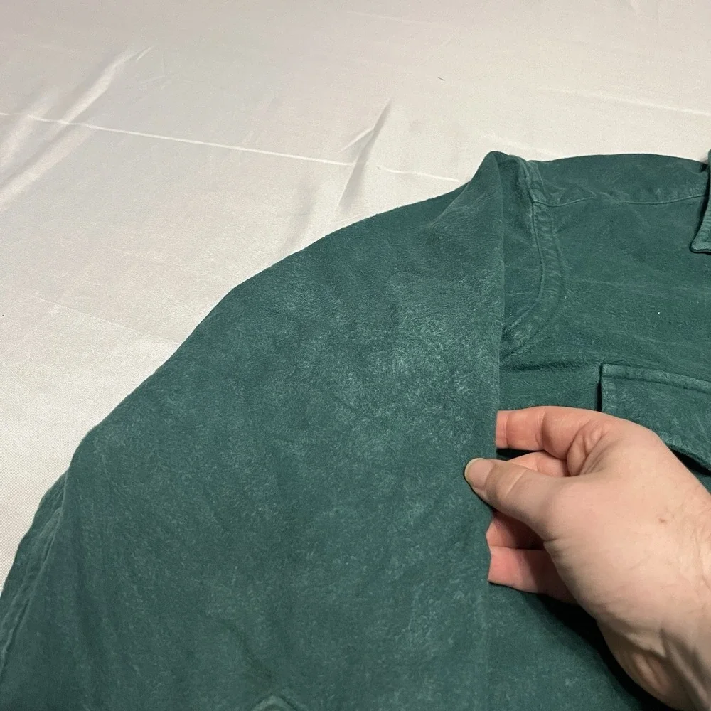 Vintage LL Bean Chamois Cloth Shirt Mens 16.5 Green Deer Cotton Made in USA
